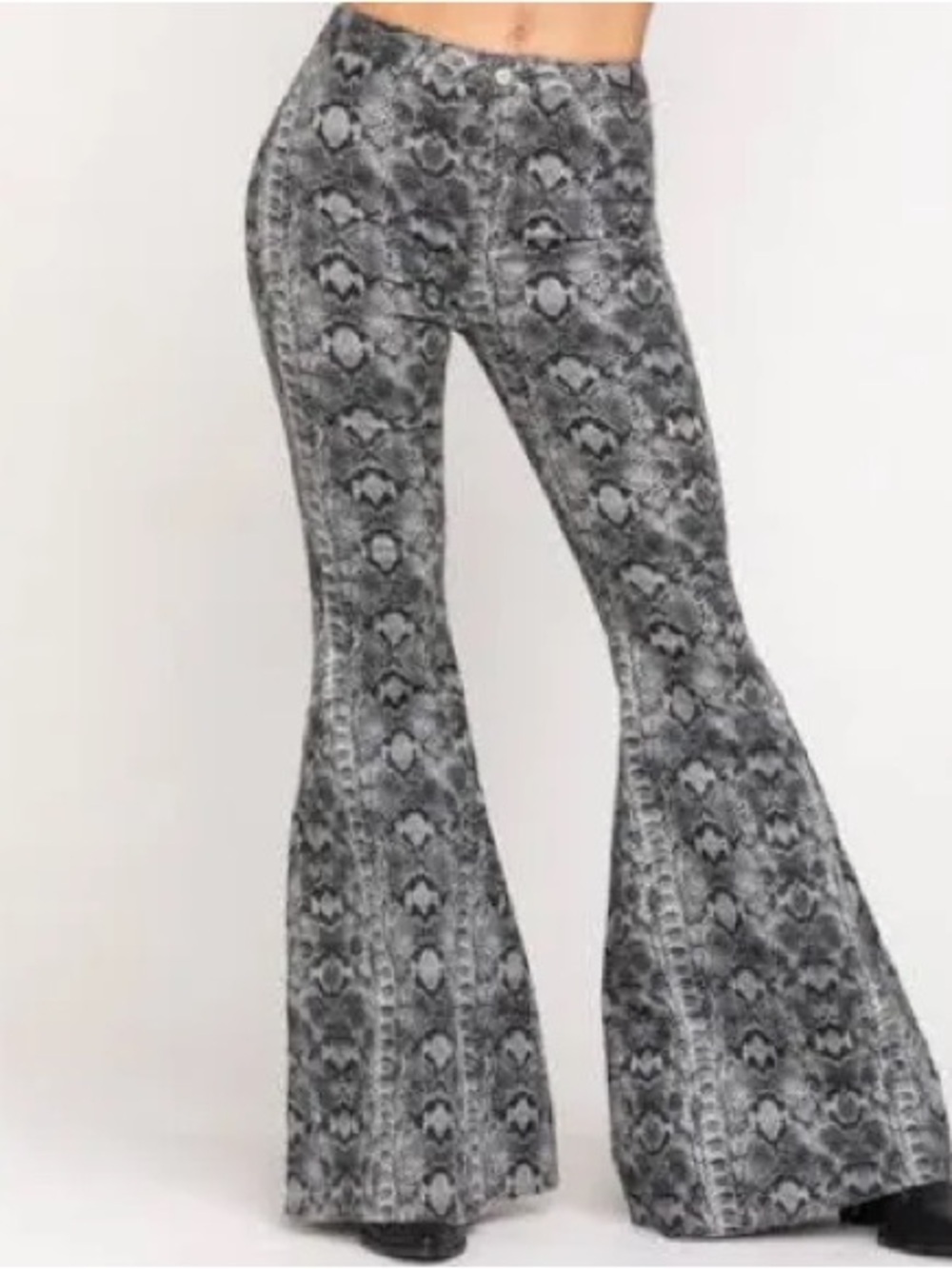We The Free Free People Snakeskin Mega Flare Bell Bottom Jeans 27